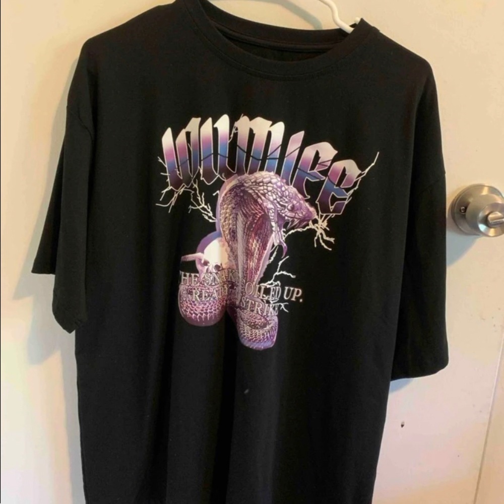 Snake And Slogan Graphic Drop Shoulder Tee